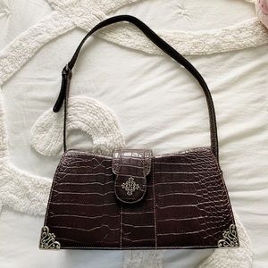 Vintage Dark Brown Croc Shoulder Bag
